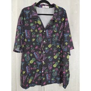 Neon Cocktail Print Men's Button Shirt 3XL 80 90's Fun Flash Cocktail Pineapple